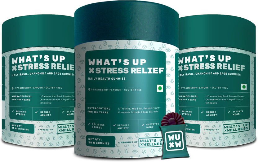 What's Up Wellness Stress & Anxiety Relief Gummies | 90 Days for Men & Women(3 x 30 No)
