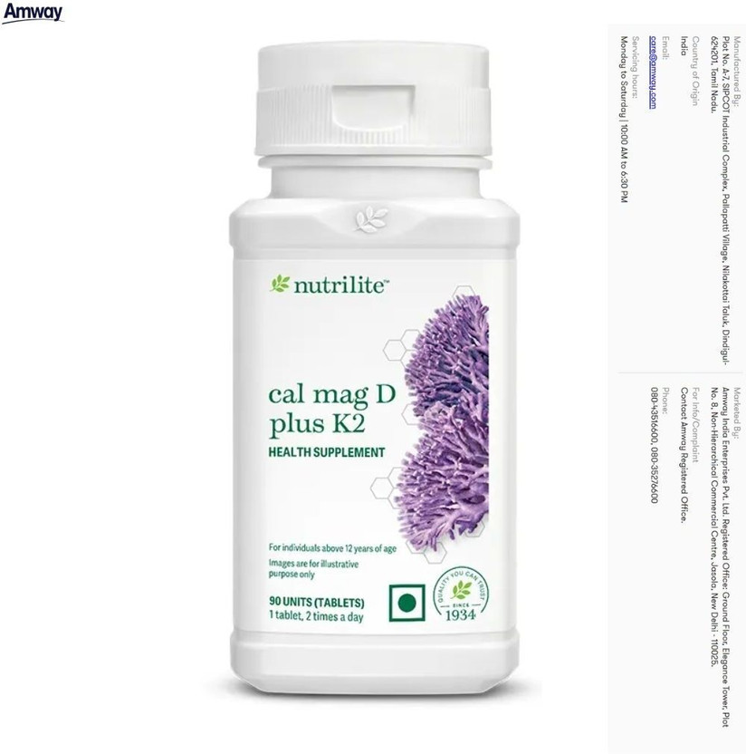 Amway Nutrilite Cal Mag D Plus K2 – Provides Natural Calcium from Algal Sources |(90 Tablets)