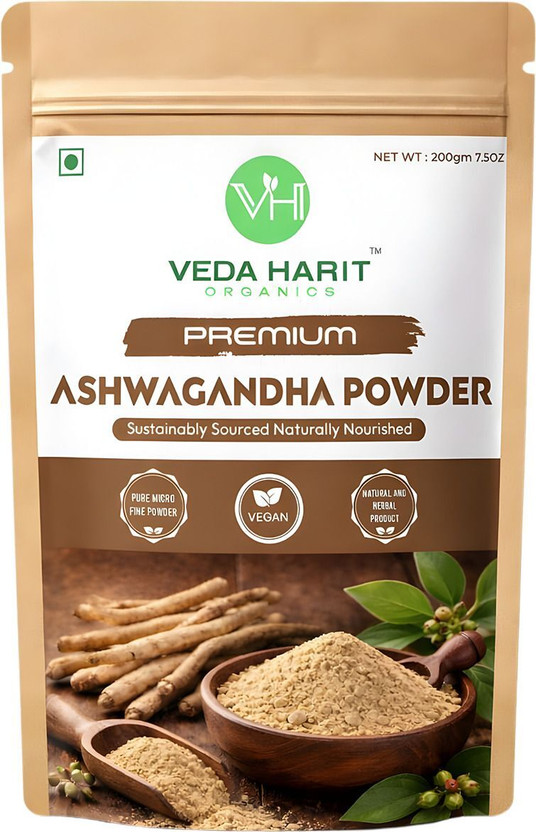 Veda Harit Organics LLP Pure Root Ashwagandha Powder Ayurvedic Herbal Supplement Energy Stress Relief(200 g)