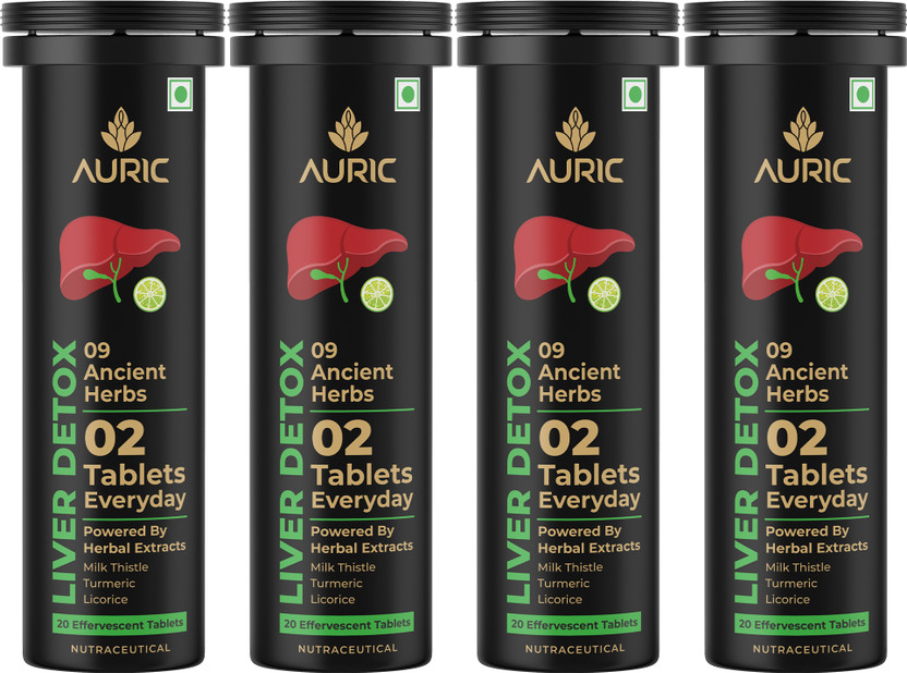 Auric Liver Detox | Effervescent Tablets with 10 Ayurvedic Herbs |Liv 365(4 x 20 Tablets)