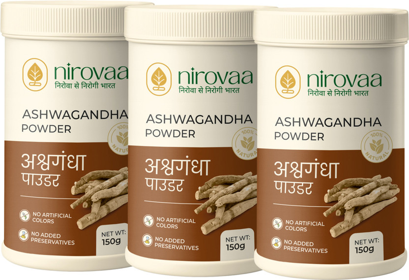 NIROVAA Pure Ashwagandha Powder | Ayurvedic Energy, Stress Relief & Vitality Booster(3 x 150 g)