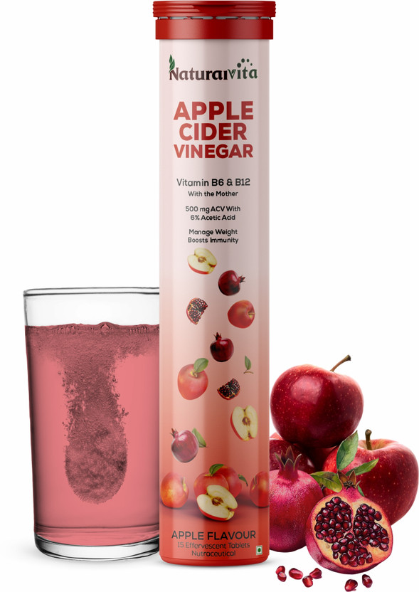 NaturalVita Apple Cider Vinegar Effervescent Tablet for Weight Loss with Mother Vita B6 B12(15 Tablets)