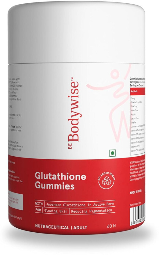 Be Bodywise Glutathione Gummies for Glowing, Radiant Skin | 500mg Glutathione per serving(60 No)