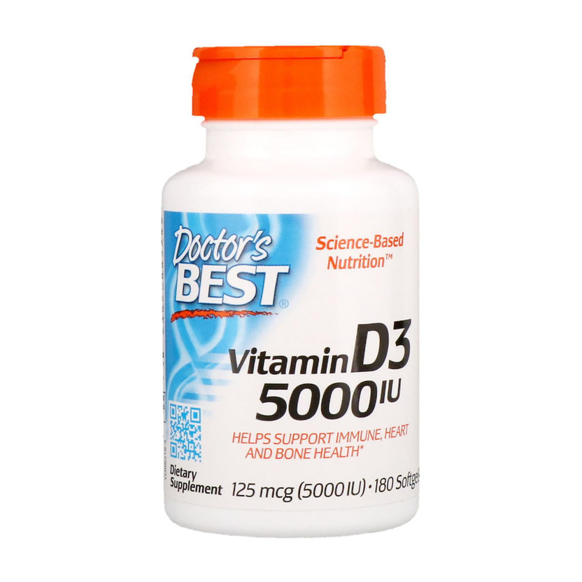 Doctor's Best Vitamin D3, 125 mcg (5000 IU), 180 Softgels(180 No)