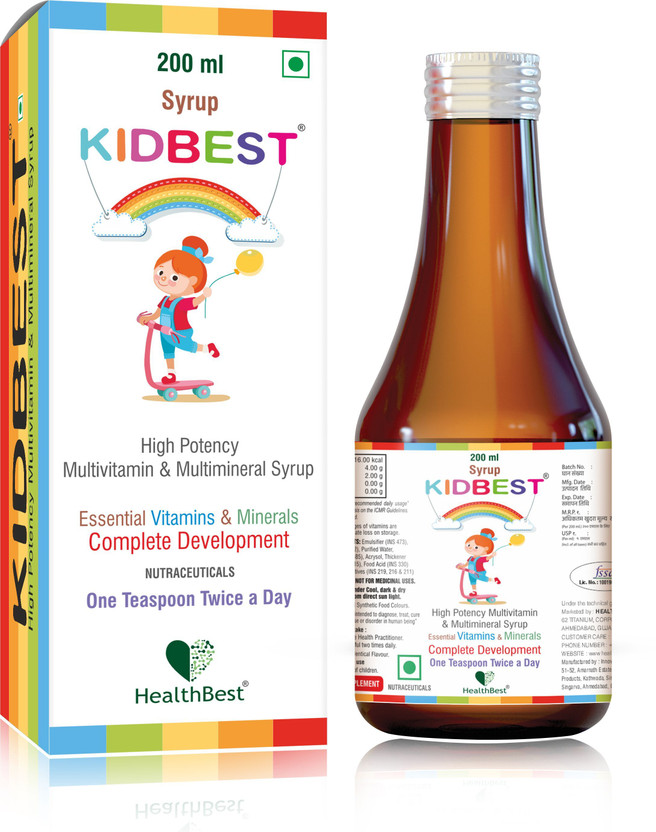 HealthBest Kidbest Multivitamin & Multimineral Syrup for Kids | Zinc | Vitamin A, C & E(200 ml)
