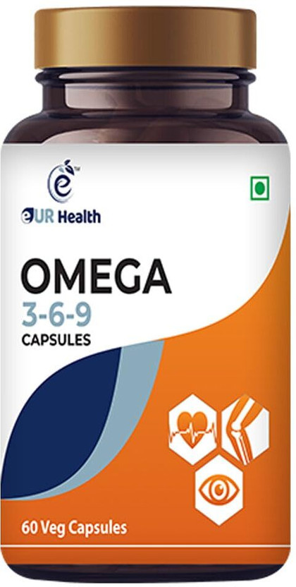 eUR HEALTH Veg Omega 3-6-9 High Strength Capsules | Cold Pressed Flaxseed & Olive Oil(60 Capsules)