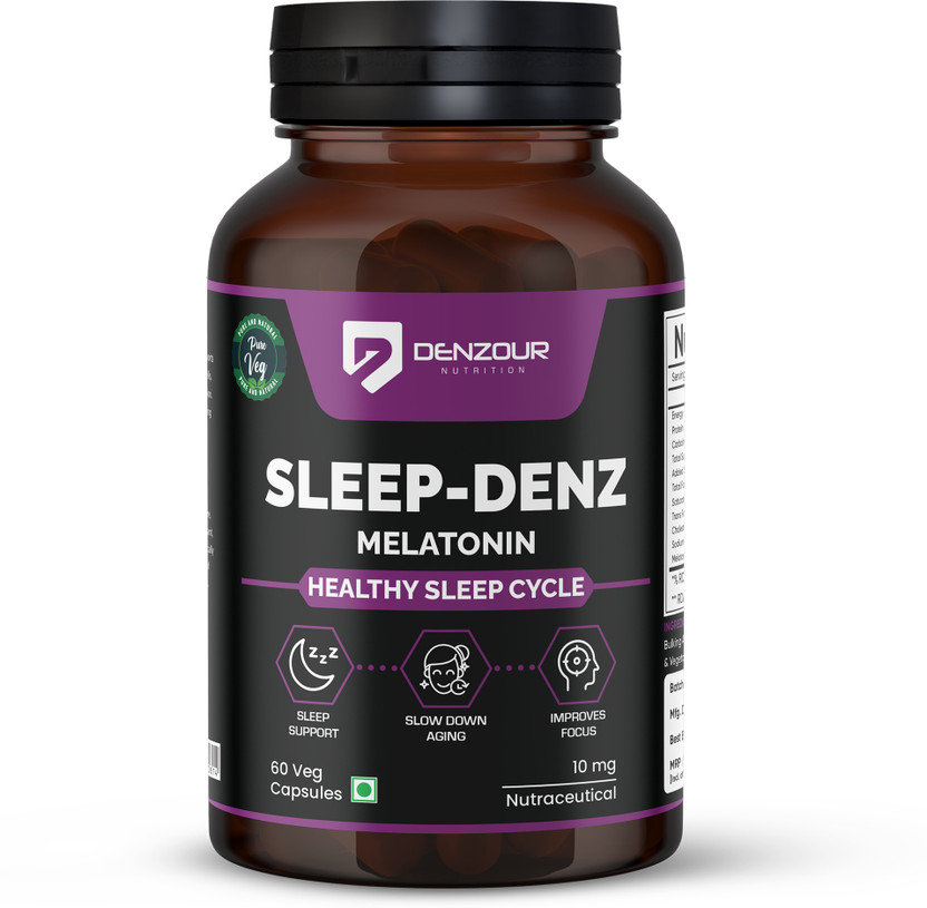 DENZOUR DENZOUR NUTRITION Sleep - Denz Melatonin 10mg | Helps Healthy Sleep Cycle & Improves Focus(60 No) - Flipkart Deal
