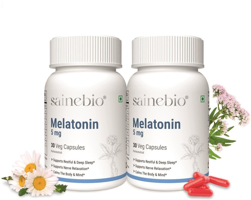 sainebio Melatonin Capsule 5 mg – Sleep Support Supplement.(2 x 30 Capsules)