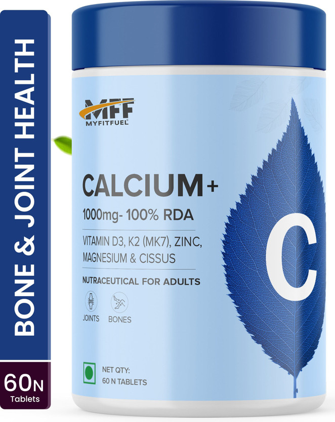 MyFitFuel Calcium 1000mg (60 Tablets)+ Vitamin D3, K2 (MK7), Zinc, Magnesium & Cissus(60 Tablets)
