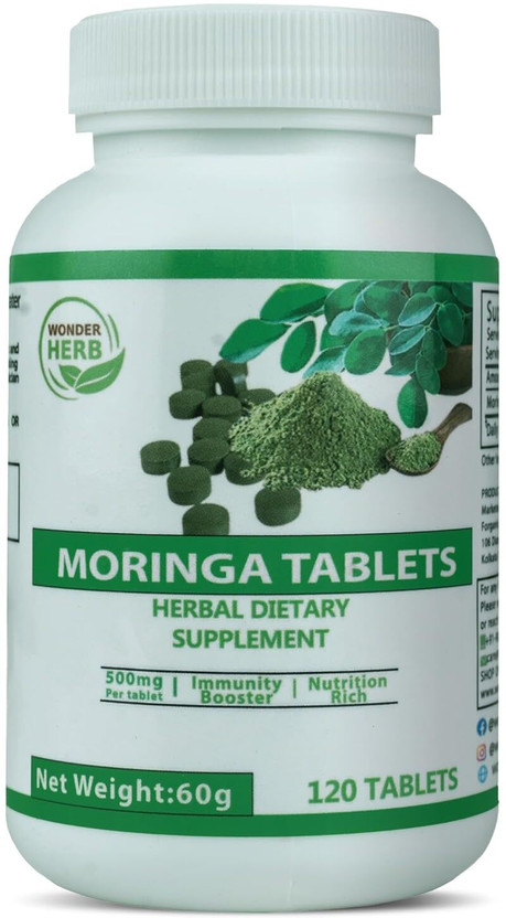 Wonder Herb Moringa Tablets Herbal Dietary Supplement for Immunity & Weight Loss 500mg(120 Tablets)