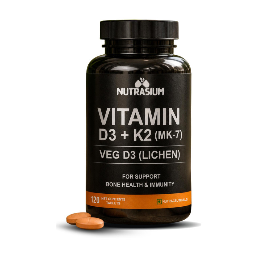 NUTRASIUM NUTRASIUM Vitamin D3 K2 (MK7) Plant Based with B12 For Strong Bone and Immunity & Energy(120 Tablets) - Flipkart Deal