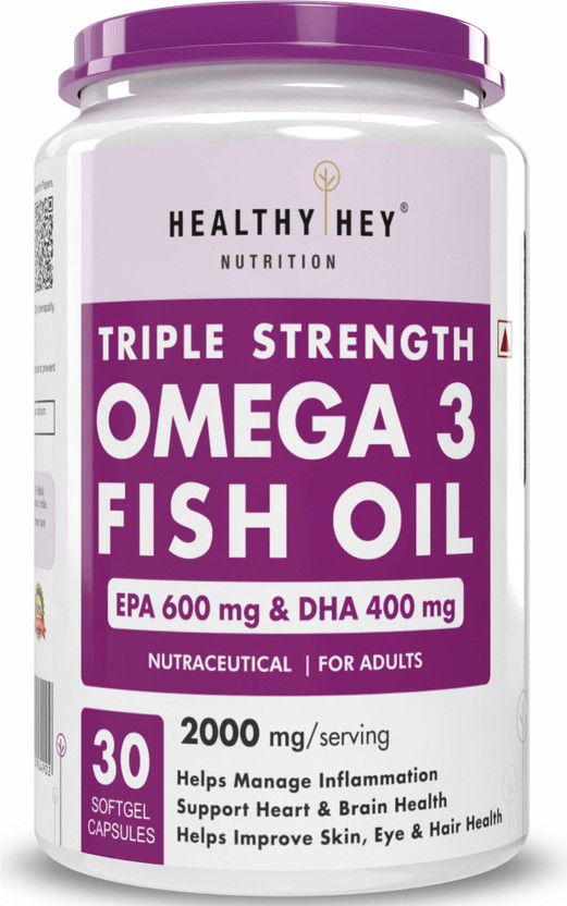 HealthyHey HealthyHey Nutrition Triple Strength Fish Oil Omega 3 Burpless (600 EPA & 400 DHA)(30 Capsules) - Flipkart Deal
