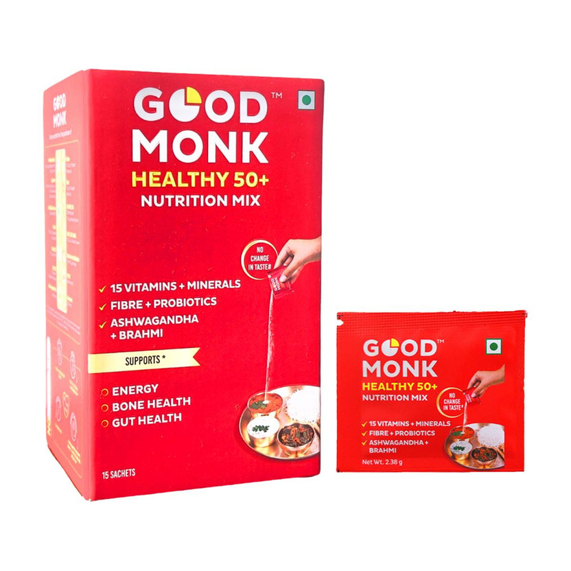 Good Monk Healthy 50+ Nutrition Mix|Energy&Bone Health|Multivitamin,Probiotic,Ashwagandha(15 No)