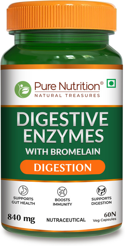 Pure Nutrition Digestive Enzymes with Bromelain Supports Digestion & Nutrients(60 Capsules)