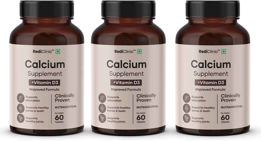 RediClinic Calcium + D3 Tablet | Better Absorption Of Calcium, Joint Health & Immunity(3 x 60 Tablets)