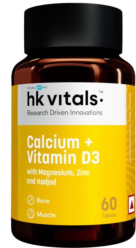 HEALTHKART Calcium Tablets for Men and Women with Vitamin D3 for complete bone health & Joint(60 Tablets)