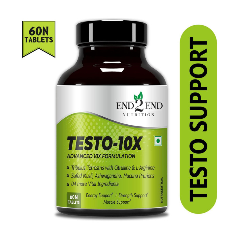 End2End Nutrition Testo-10X Testosterone Booster for Men, Natural Supplement for Strength, Stamina(60 No)