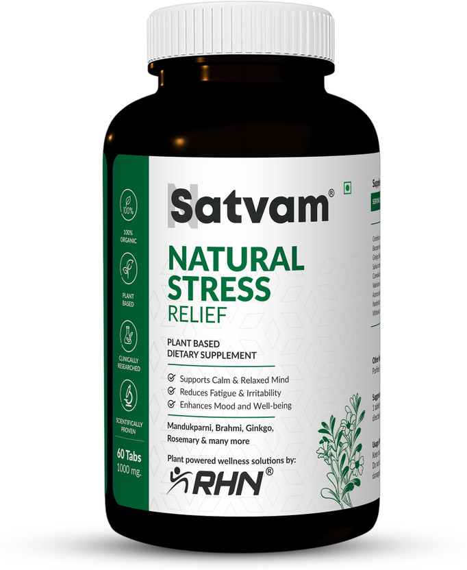 RHN Satvam Natural Stress Relief | 100% Organic | Plant-Based |(60 Tablets)