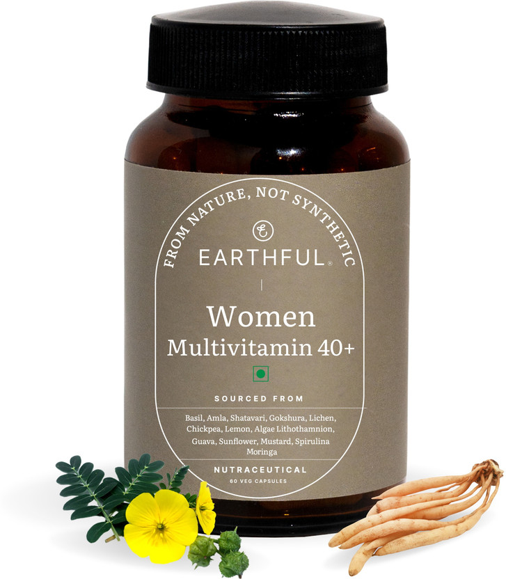 EARTHFUL 100% Plant Based Multivitamin For Women for Bone Health, Menopause, Hair, Skin(60 Capsules)