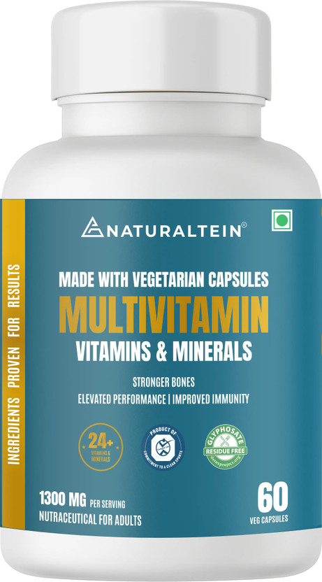 NATURALTEIN Multivitamins with Probiotics | 24+ Essentials | Vegan(60 Capsules)