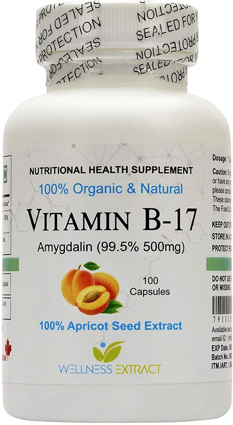 WELLNESS EXTRACT Vitamin B17 Amygdalin 99.5% 500mg Apricot Kernel Extract Organic & Natural(100 Capsules)