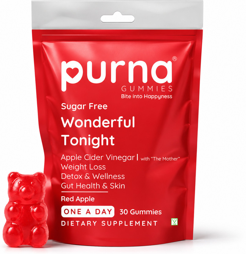 Purna Gummies Sugar Free Apple Cider Vinegar for Adults & Kids - Better Digestion & Clear Skin(30 No)