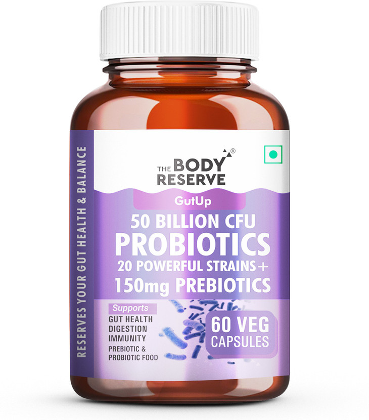 THE BODY RESERVE Probiotics & Prebiotics 50 Billion CFU Gut Health, digestion,Gas Relief Capsules(60 Capsules)