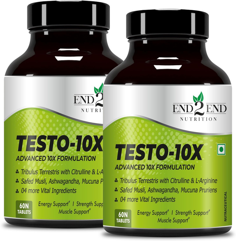 End2End Nutrition Natural Supplement made with Tribulus, Ashwagandha & Safed Musli for Muscle Gain(2 x 60 No)
