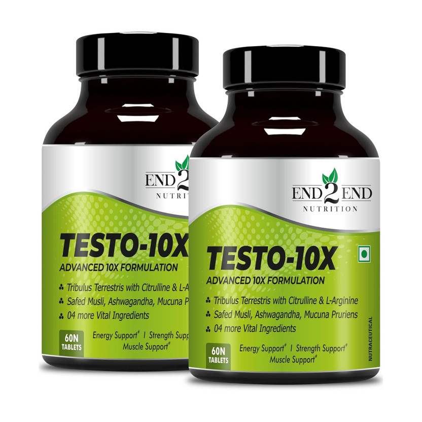 End2End Nutrition Natural Supplement made with Tribulus, Ashwagandha & Safed Musli for Muscle Gain(2 x 60 No)