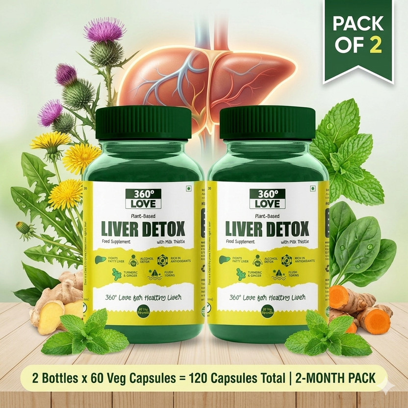 360 LOVE Naural and Plant Based Liver Detox for Healthy Liver(2 x 60 Capsules)