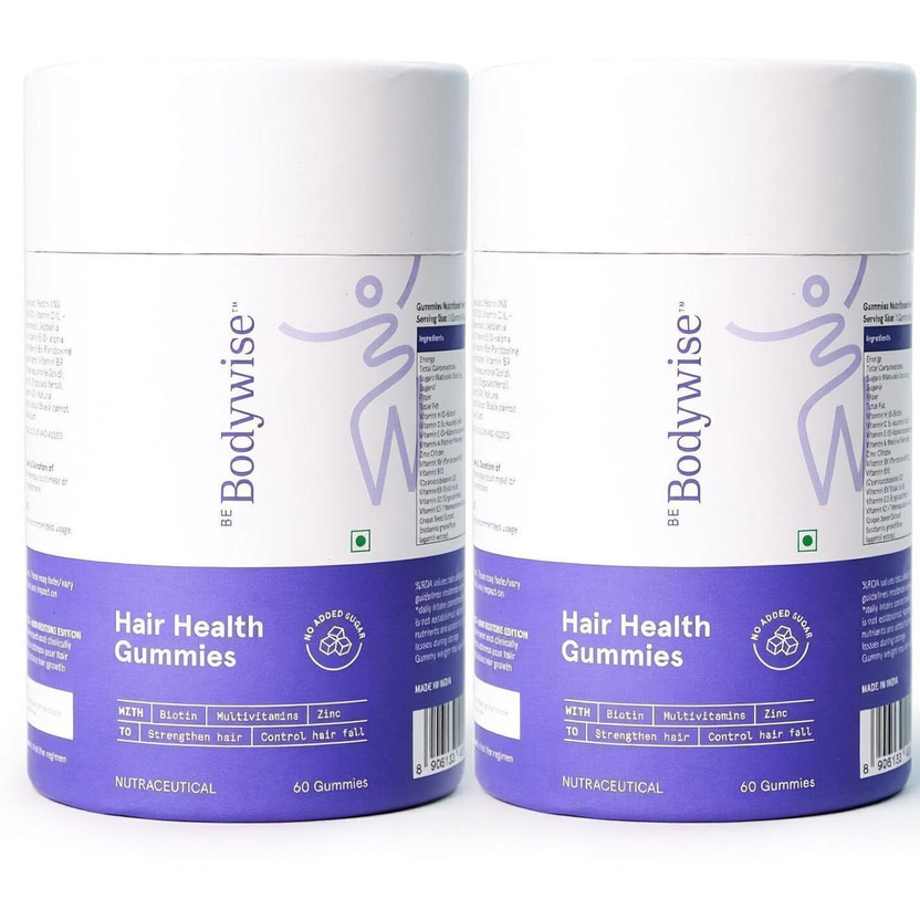 Be Bodywise 30 mcg Biotin Hair Gummies |4 Months Pack| Stronger Hair &Nails|No Added Sugar(2 x 60 No)