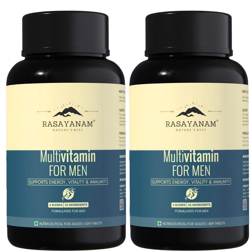 Rasayanam Multivitamin for Men | Energy, Immunity, Bone, Joint & Heart Health Support(2 x 60 Tablets)
