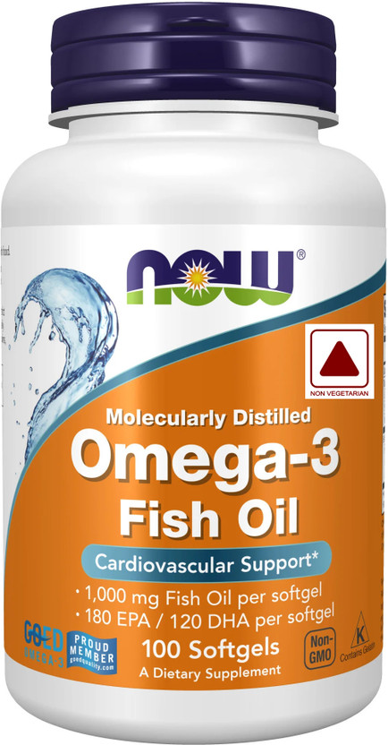 Now Foods Omega-3 Fish Oil (Molecularly Distilled) 100 Softgels.(1000 mg)
