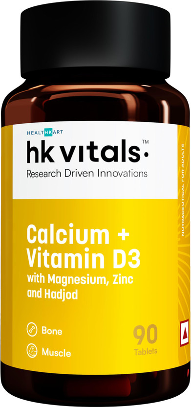 HEALTHKART HK Vitals Calcium Tablets for Women & Men + Vitamin D3 for Bone & Joint Health(90 Tablets)