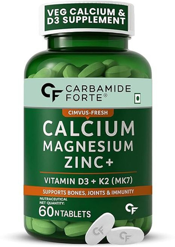 CARBAMIDE FORTE Calcium Magnesium Zinc Tablets for Women & Men | Bone Health Supplement(60 Tablets)