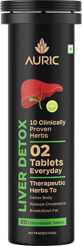 Auric Liver Detox Effervescent Tablets-Drop, Fizz & Drink with 10 Ayurvedic Herbs(20 Tablets)
