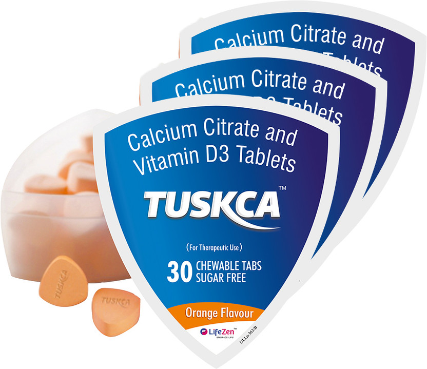 TUSKCA TUSKCA Calcium with Vitamin D3 - Chewable Tablets for Strong Bone Orange Flvr(3 x 30 Tablets) - Flipkart Deal