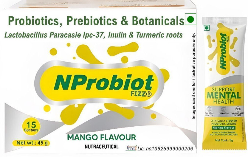NProbiot NProbiot Fizz Mental health Probiotics I Prebiotic I Sleep I Stress I Sachets 15(15 No) - Flipkart Deal