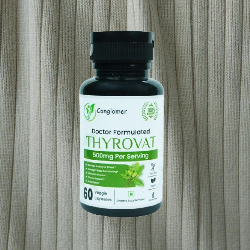 conglomer Thyrovat Veggie Capsules | Stress Relief, Immunity Boost & Thyroid Support(60 Capsules)