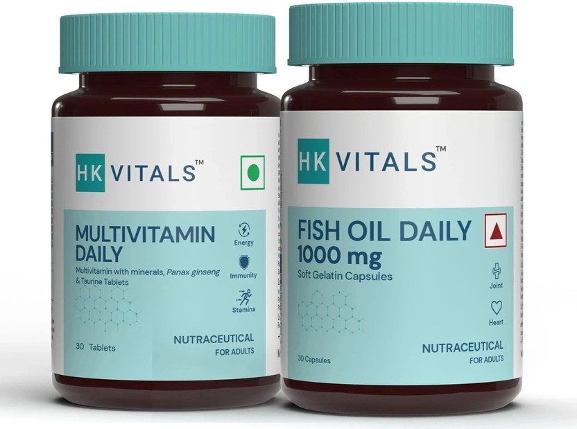 HEALTHKART HK Vitals Multivitamin + Fish Oil (30N tabs+ 30N Softgel caps), 2 Piece(s)/Pack(60 Capsules)
