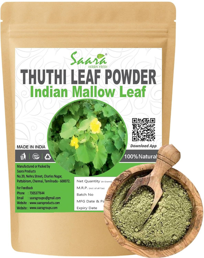 SAARA PRODUCTS Thuthi Powder,50g, Abutilon Indicom Leaf, Kanghi, Atibala, Tuttura Benda,(50 g)