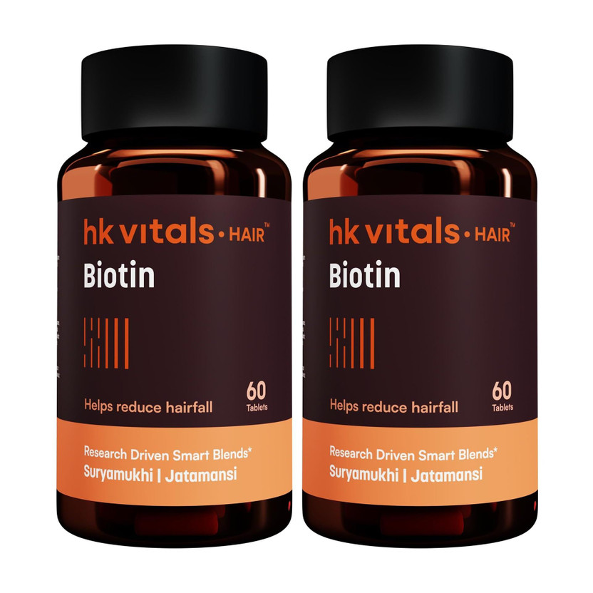 hk vitals Biotin | Supplement for Hair Growth, Strong Hair & Glowing Skin(2 x 60 Tablets)