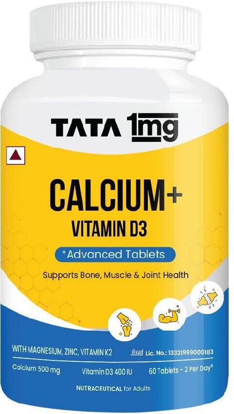 TATA 1mg Calcium + D3 Tablet for better absorption Of Calcium, Joint Health & Immunity(60 Tablets)