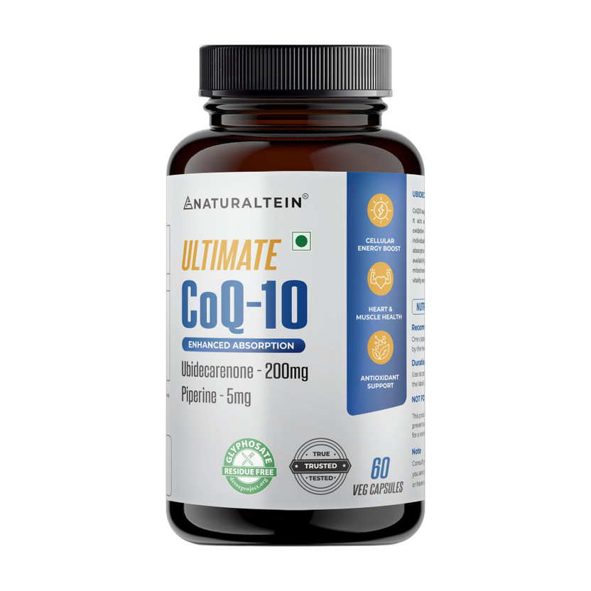 NATURALTEIN Ultimate CoQ10 with Piperine|200mg Coenzyme Q10 for Heart, Brain & Muscle Health(60 Tablets)