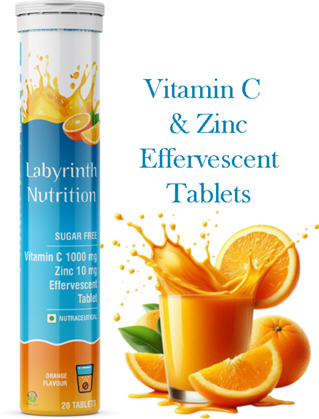 Labyrinth Immunity booster Vitamin C Effervescent - 1000mg Amla, Zinc - Skin Protection(20 Tablets)