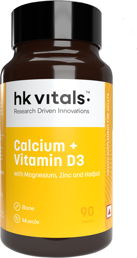 hk vitals Calcium Tablets for Women & Men + Vitamin D3 for Bone & Joint Health(90 Tablets)