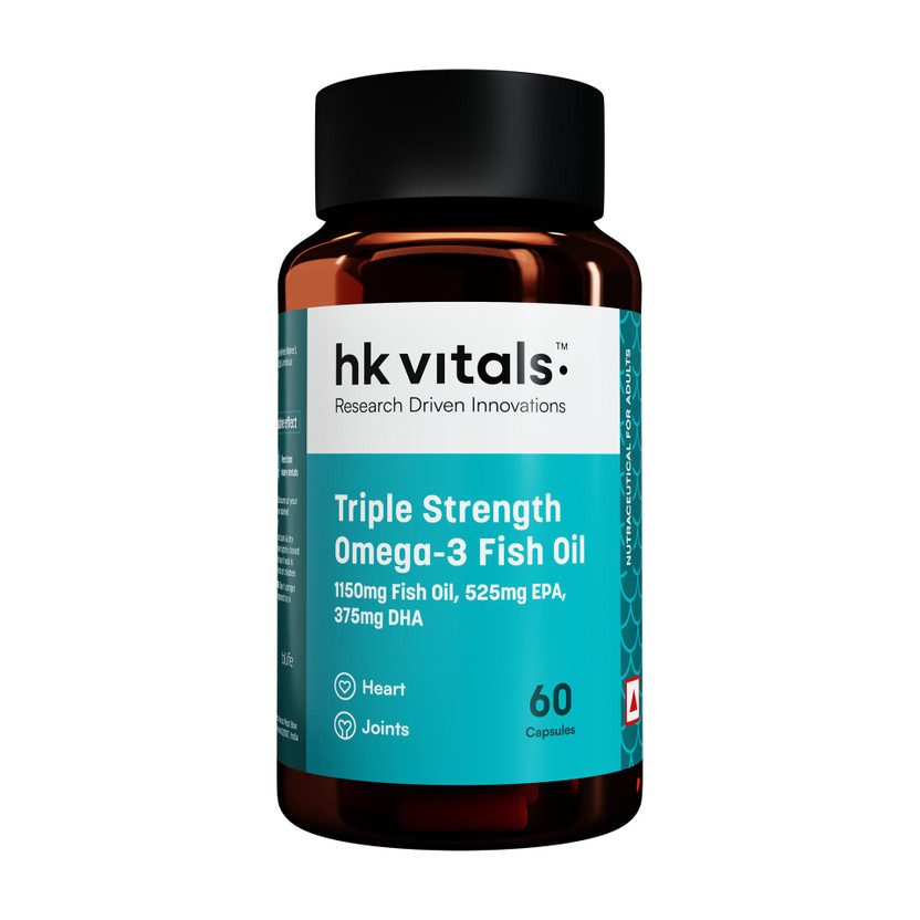 hk vitals Triple Strength Omega-3 Fish Oil | 1150mg Fish Oil, 525mg EPA & 375mg DHA(60 Capsules)