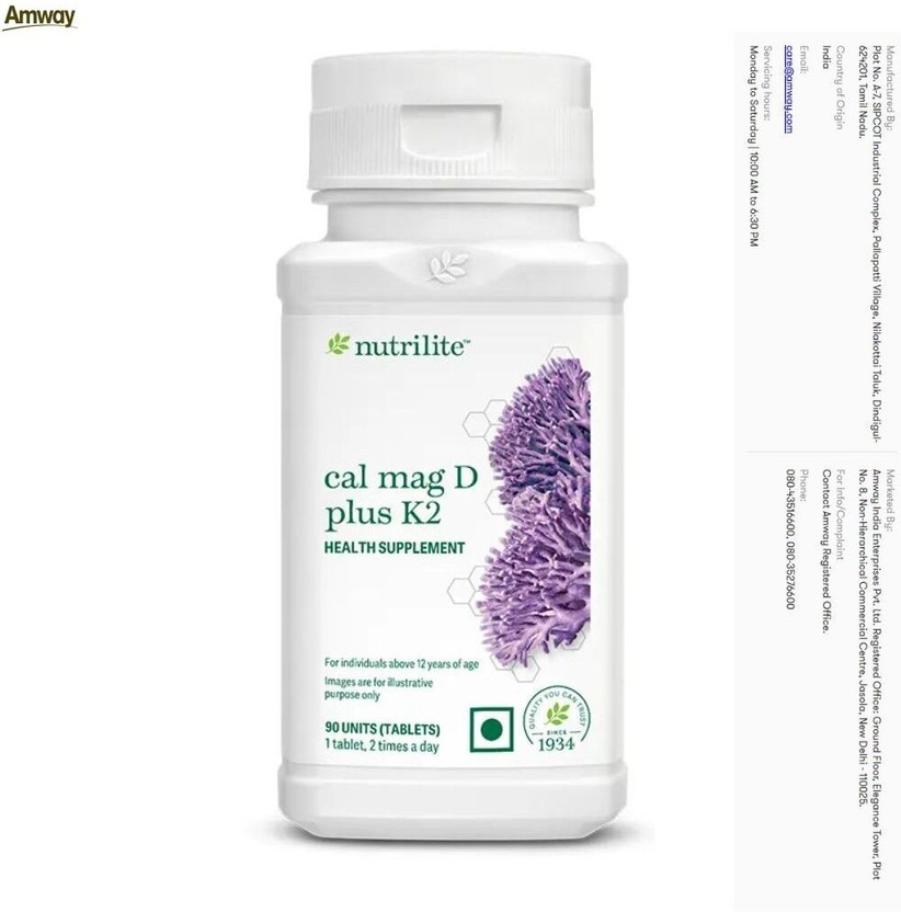 Amway Nutrilite Cal Mag D Plus K2 – Supports Bone Health with Calcium and Vitamin D(90 Tablets)