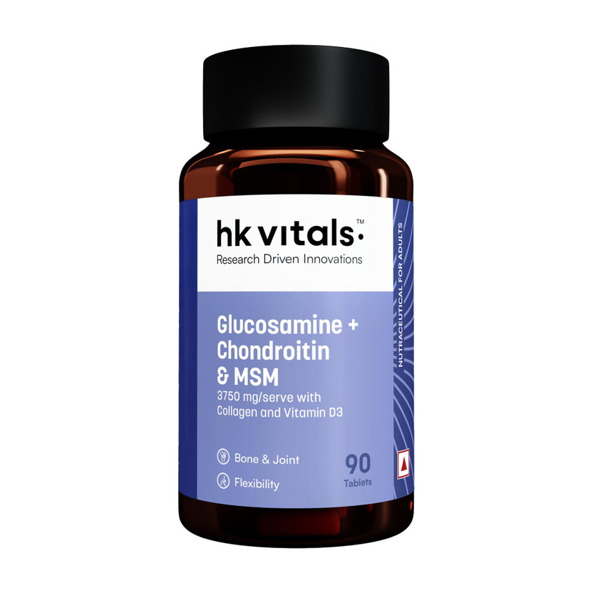 hk vitals Glucosamine + Chondroitin & MSM | 3750mg with Collagen & Vitamin D3(90 Tablets)