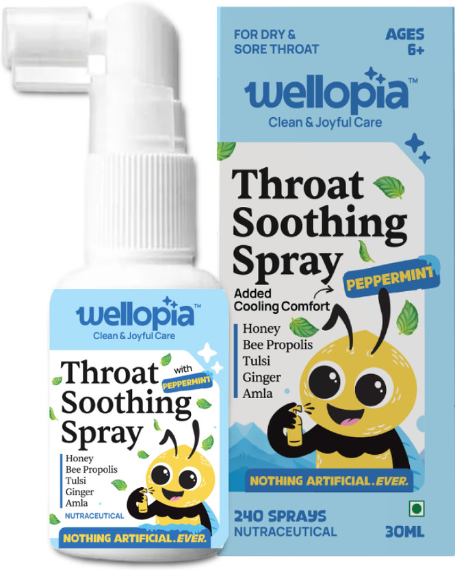 Wellopia Kids Peppermint Throat Spray for Ages 6+ | Instant Sore Throat Relief(30 ml)